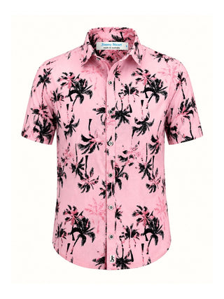 Sunset Hawaiian Cotton S/S Big Mens Shirt - Pink