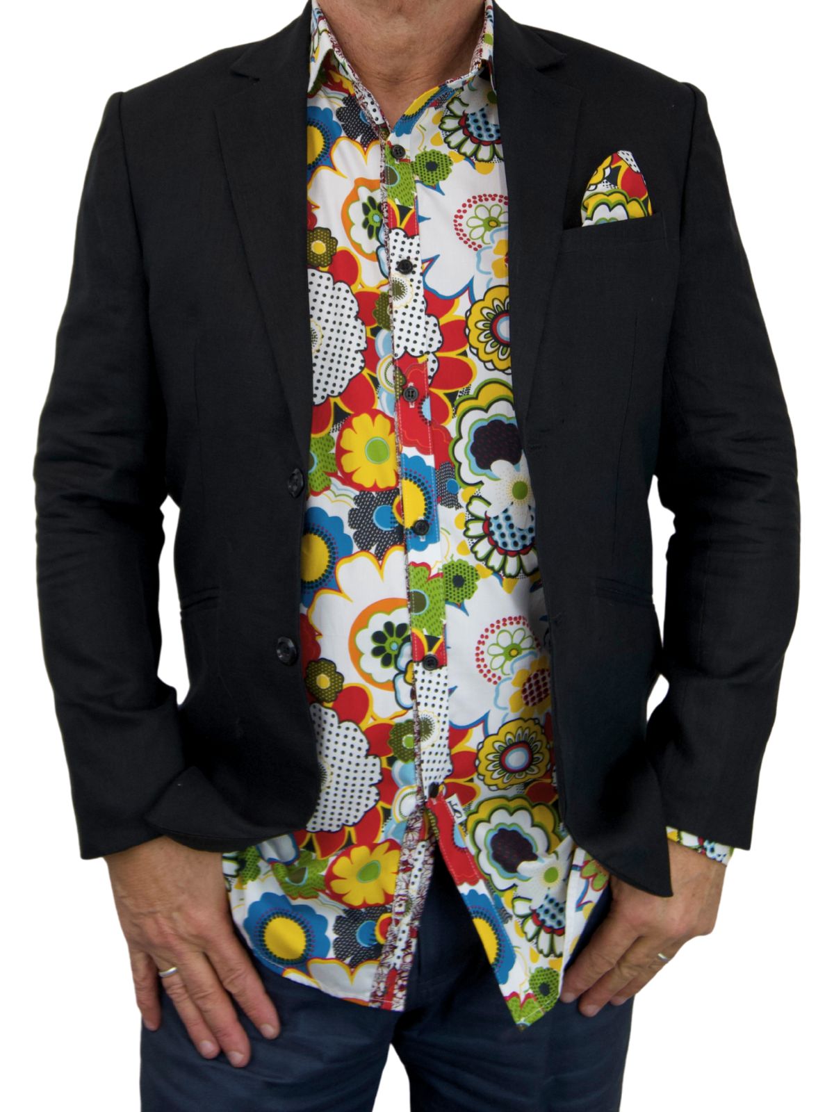 Sunshine Floral Cotton L/S Big Mens Shirt - White