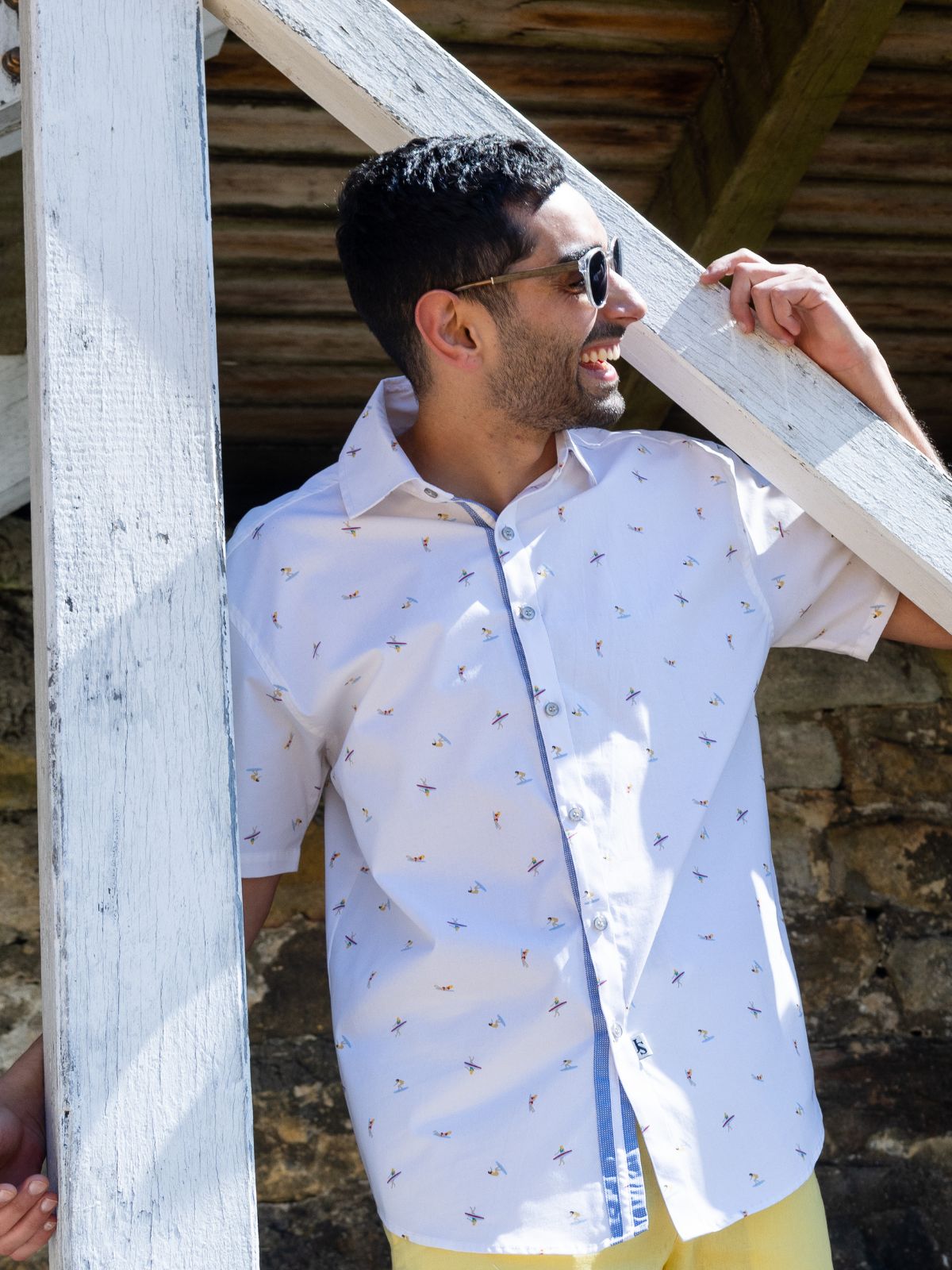 Surfers Abstract Cotton S/S Shirt - White