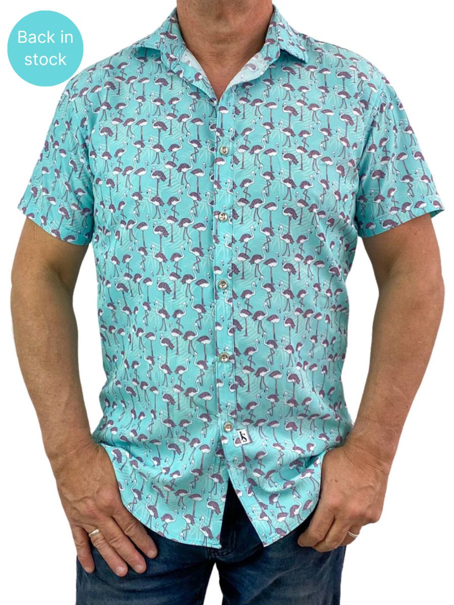 Sway Abstract Cotton/Rayon S/S Shirt - Turquoise/Pink