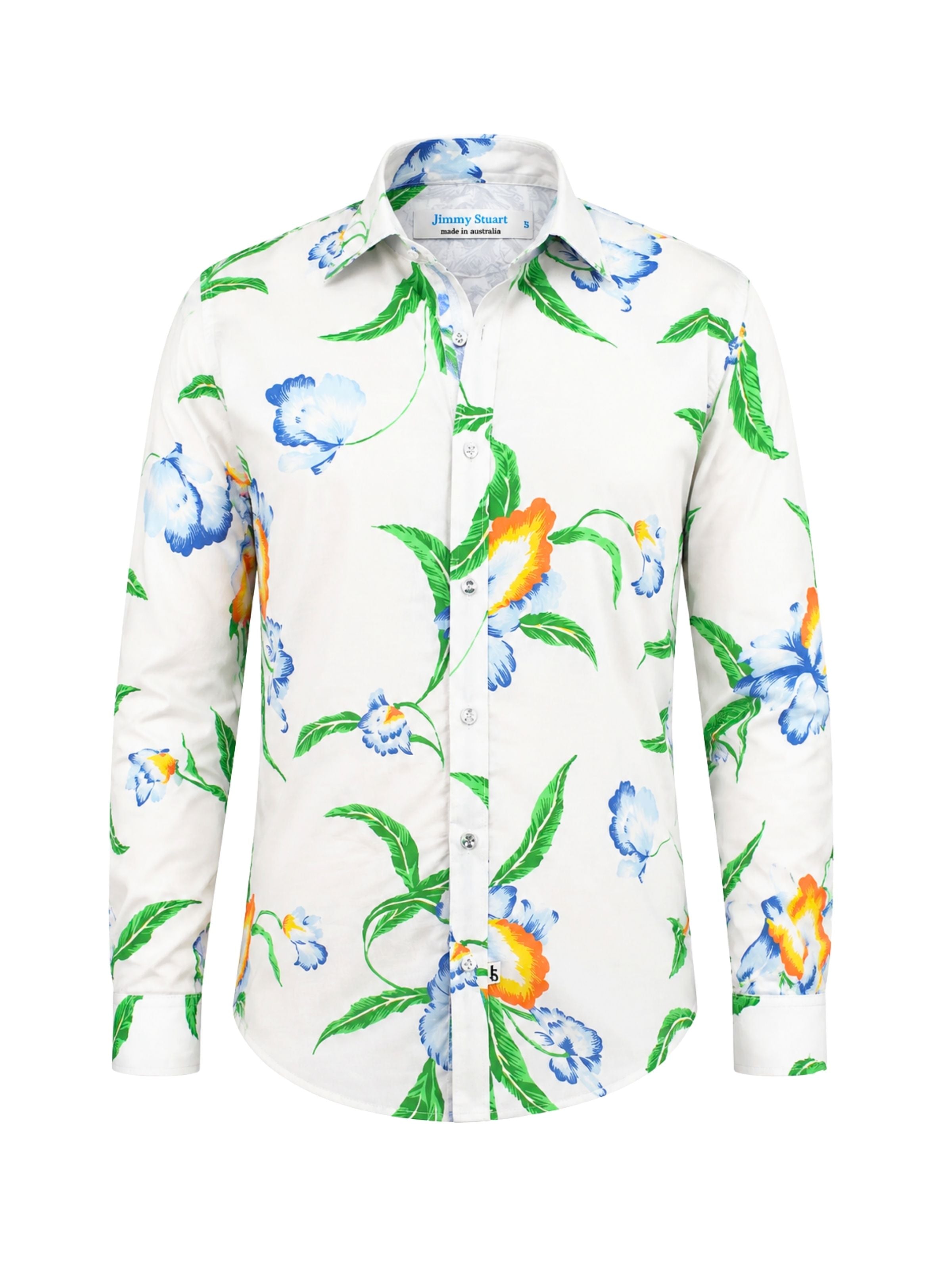 Tequila Sunrise Floral Cotton L/S Big Mens Shirt - Green/Blue/White