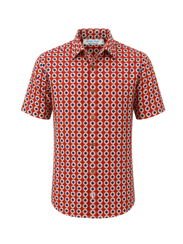 Tessellation Geometric Cotton S/S Big Mens Shirt - Red/White