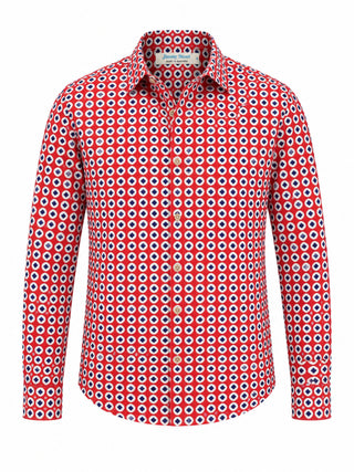 Tessellation Geometric Cotton L/S Shirt - Red/White
