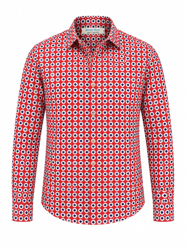 Tessellation Geometric Cotton L/S Shirt - Red/White