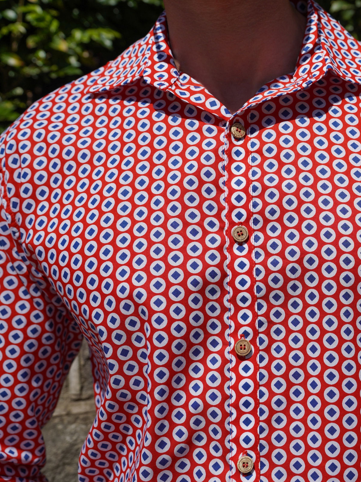 Tessellation Geometric Cotton L/S Shirt - Red/White