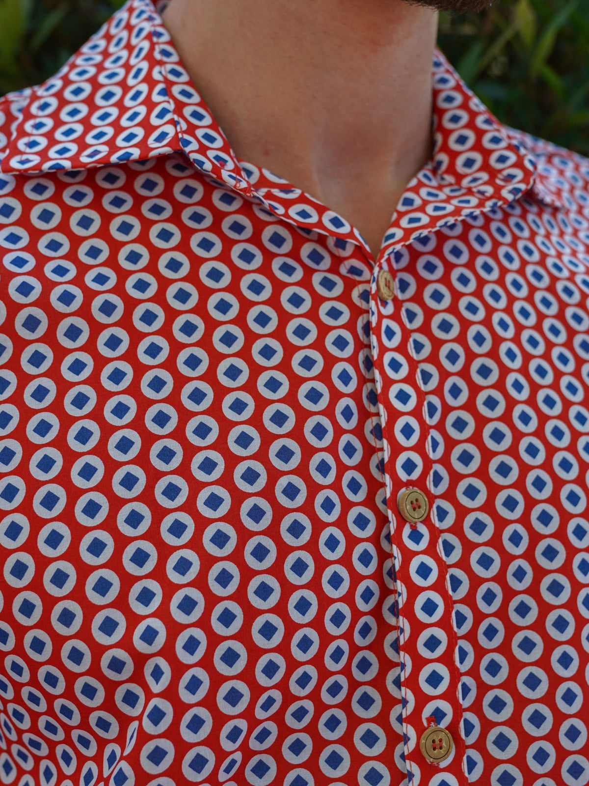 Tessellation Geometric Cotton L/S Shirt - Red/White