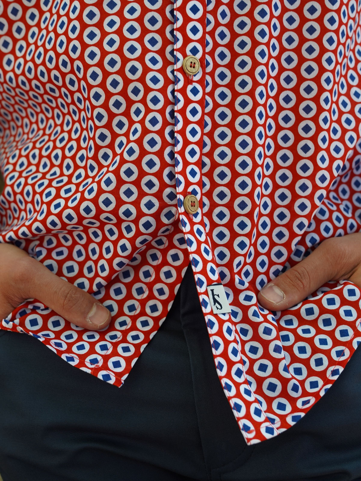 Tessellation Geometric Cotton L/S Shirt - Red/White