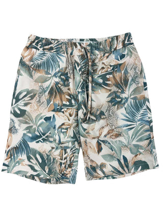 Tropical Hawaiian Cotton Short - Green/Taupe