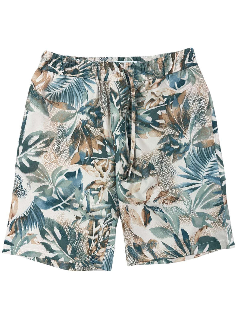 Tropical Hawaiian Cotton Short - Green/Taupe