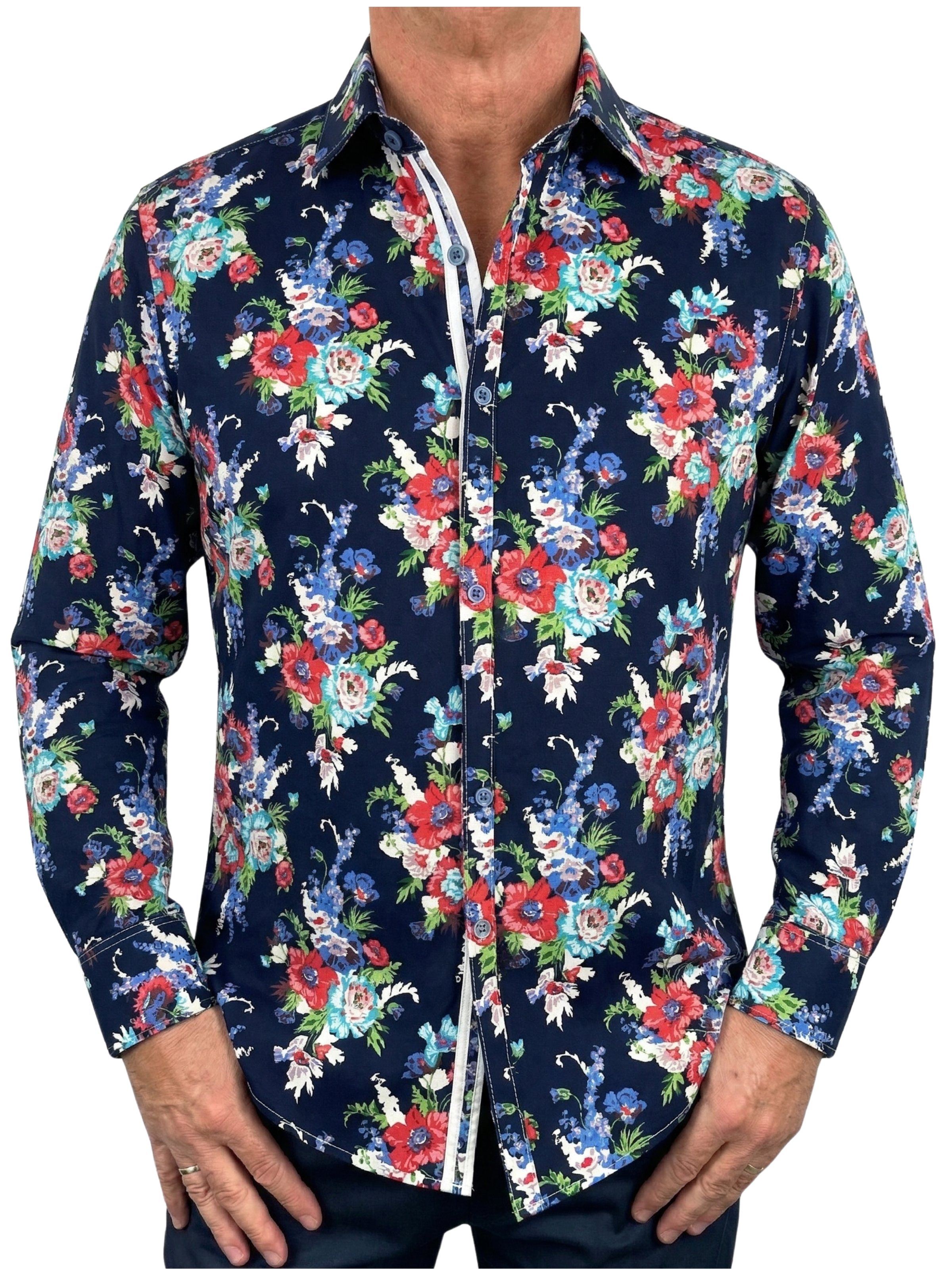 Maddie Floral Cotton L/S Shirt - Navy