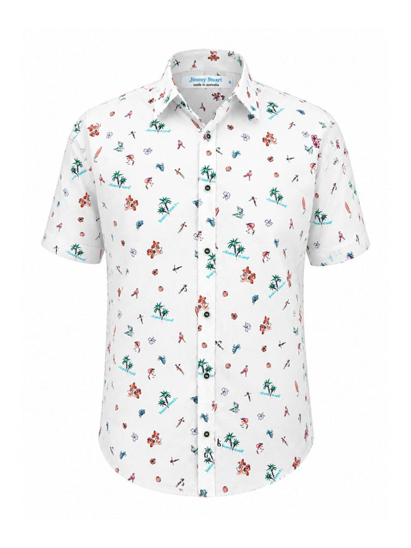 Vacation Hawaiian Cotton S/S Big Mens Shirt - White