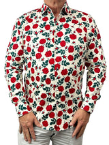 Valentine Floral Cotton L/S Big Mens Shirt- Red
