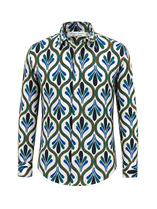 Verde Abstract Cotton Voile L/S Shirt - Green/Beige