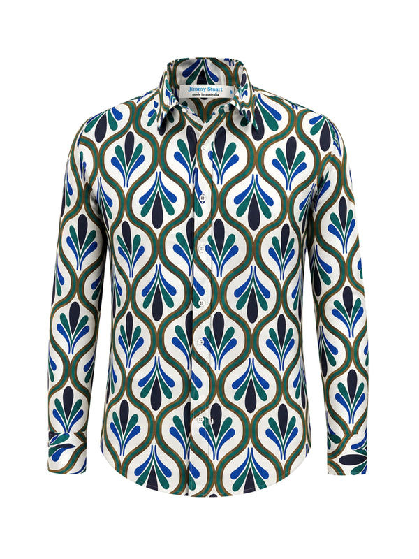 Verde Abstract Cotton Voile L/S Shirt - Green/Beige