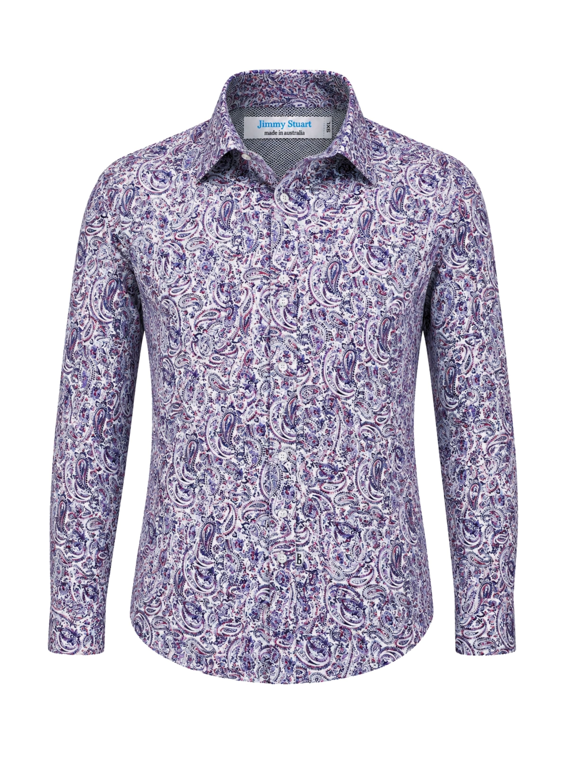 Violet Paisley Cotton L/S Big Mens Shirt - Purple