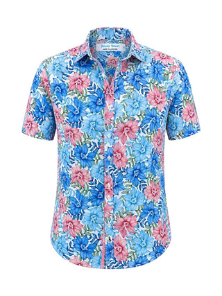 Azure Floral Cotton S/S Shirt - Coral