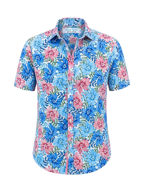 Azure Floral Cotton S/S Shirt - Coral