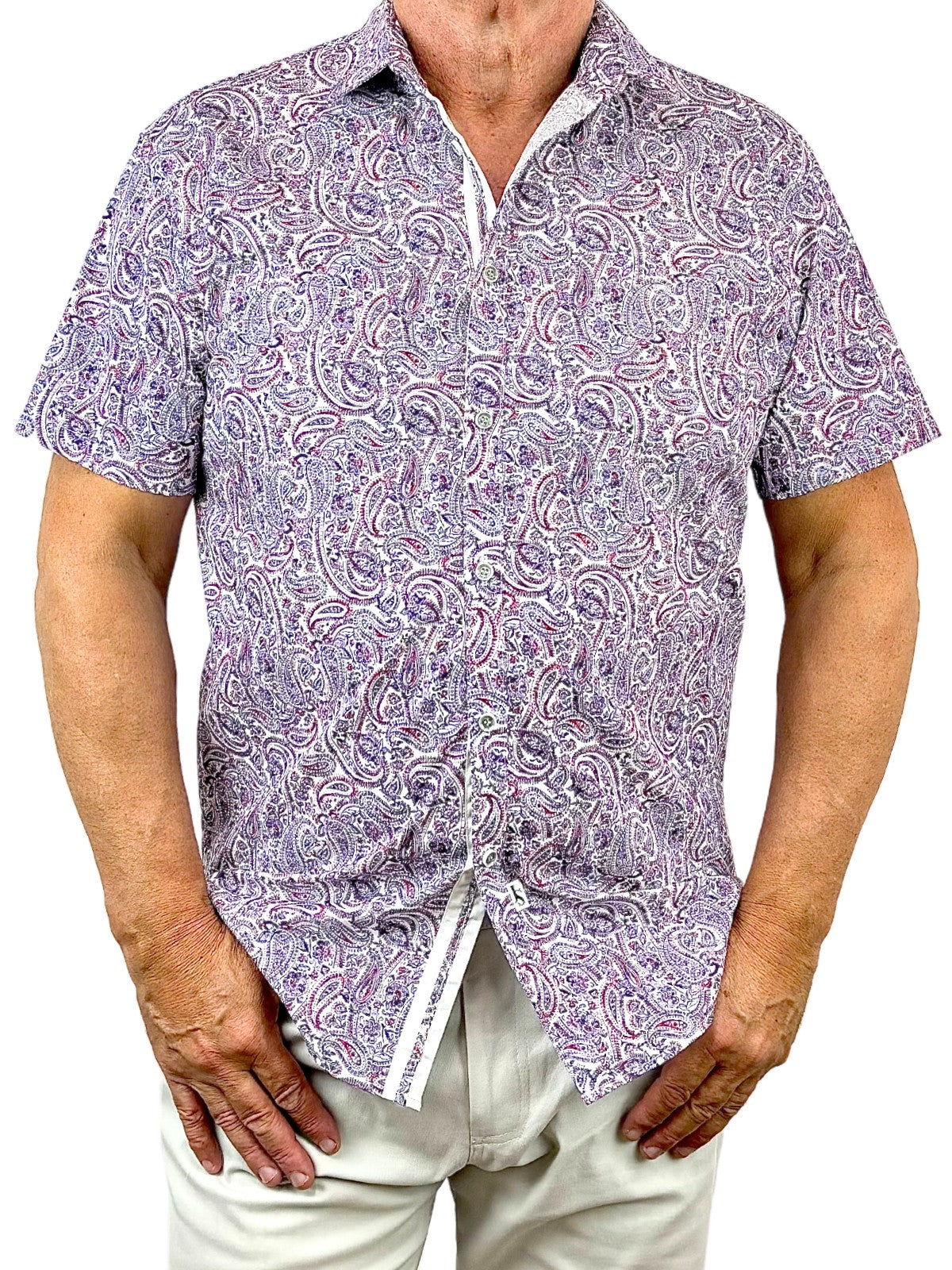 Violet Paisley Cotton S/S Big Mens Shirt - Purple