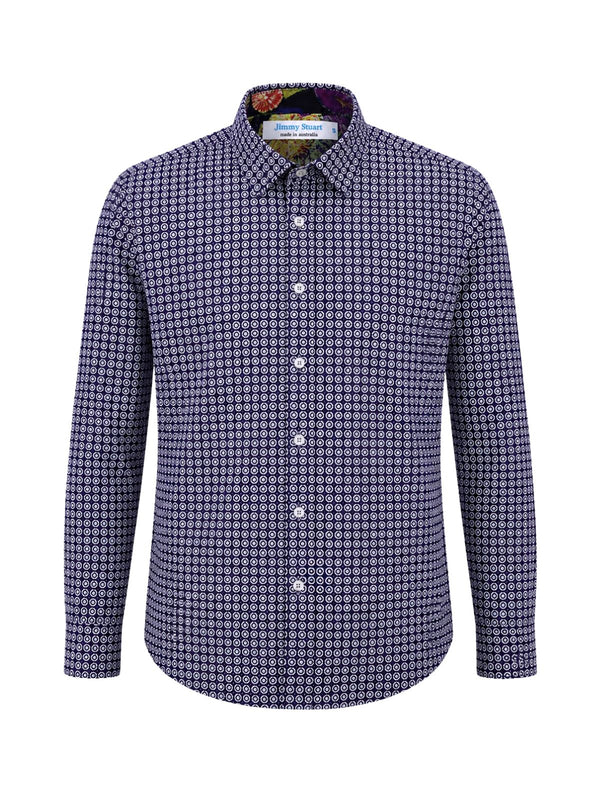 Vortex Geometric Cotton L/S Shirt - Purple