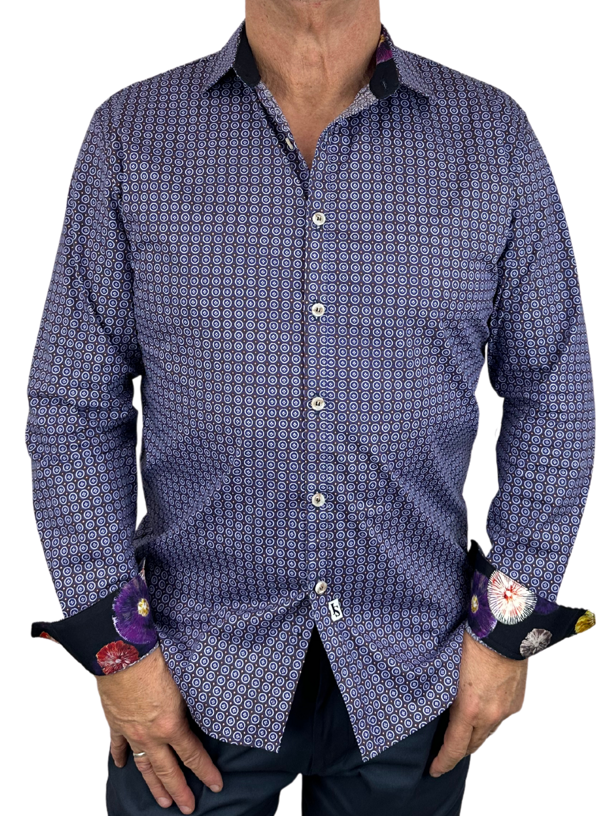 Vortex Geometric Cotton L/S Shirt - Purple