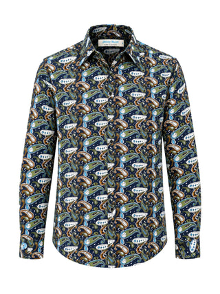 Walrus Paisley Cotton L/S Shirt - Navy/Green