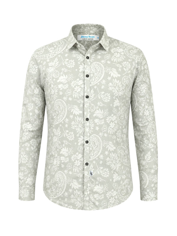 Wipeout Paisely Cotton Voile L/S Big Mens Shirt - Beige