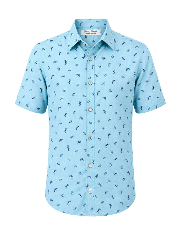 Whirpool Fish Abstract Cotton S/S Big Mens Shirt - Blue/Navy