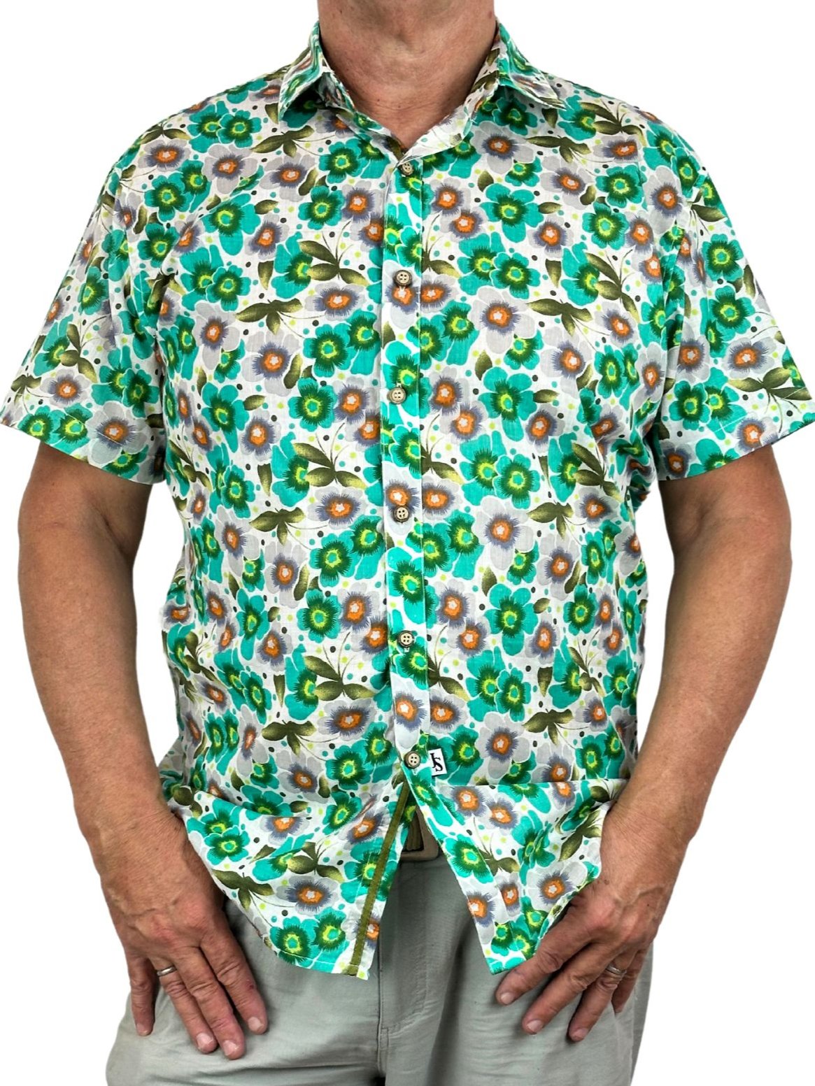 Whisper Floral Cotton S/S Mens Shirt -  Green