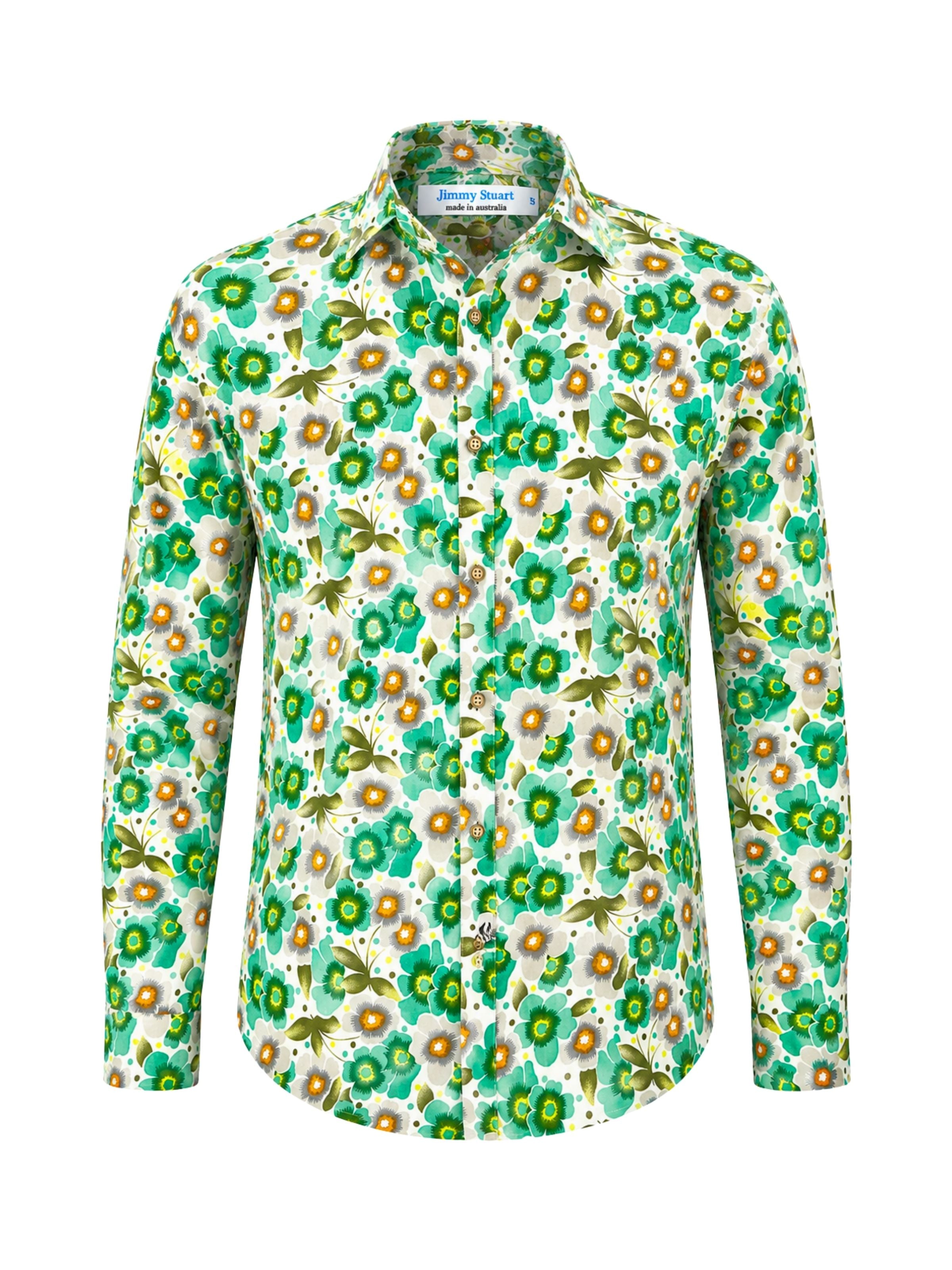 Whisper Floral Cotton L/S Big Mens Shirt -  Green