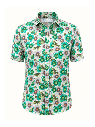 Whisper Floral Cotton S/S Mens Shirt -  Green