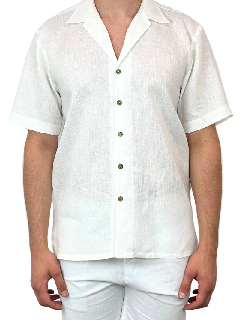 Byron Bay White Linen S/S Big Mens Shirt