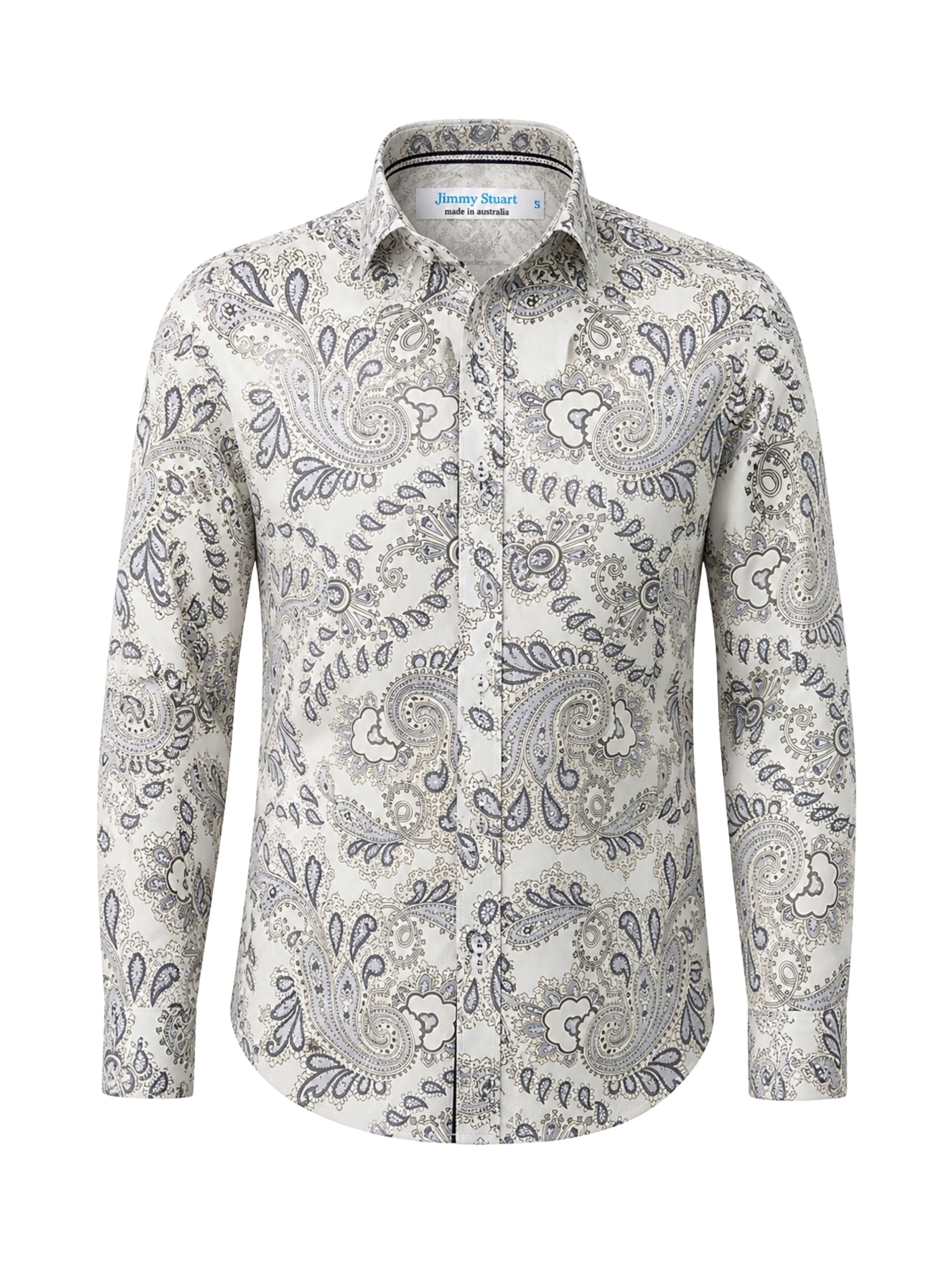 White Bone Paisley Cotton L/S Shirt - Grey