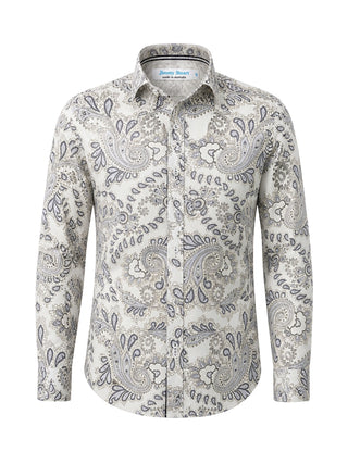 White Bone Paisley Cotton L/S Shirt - Grey