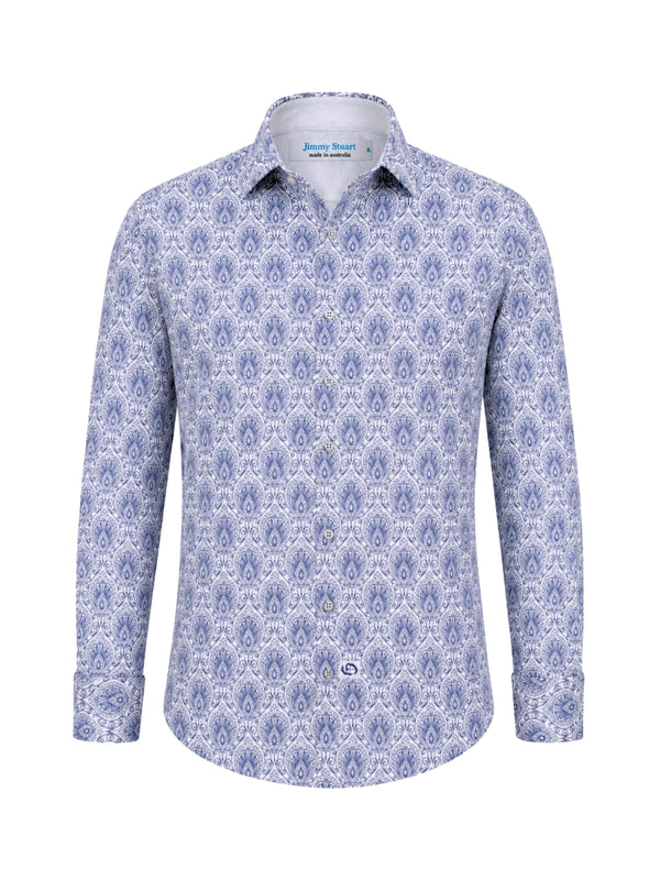 White Wash Paisley L/S Big Mens Shirt – Blue
