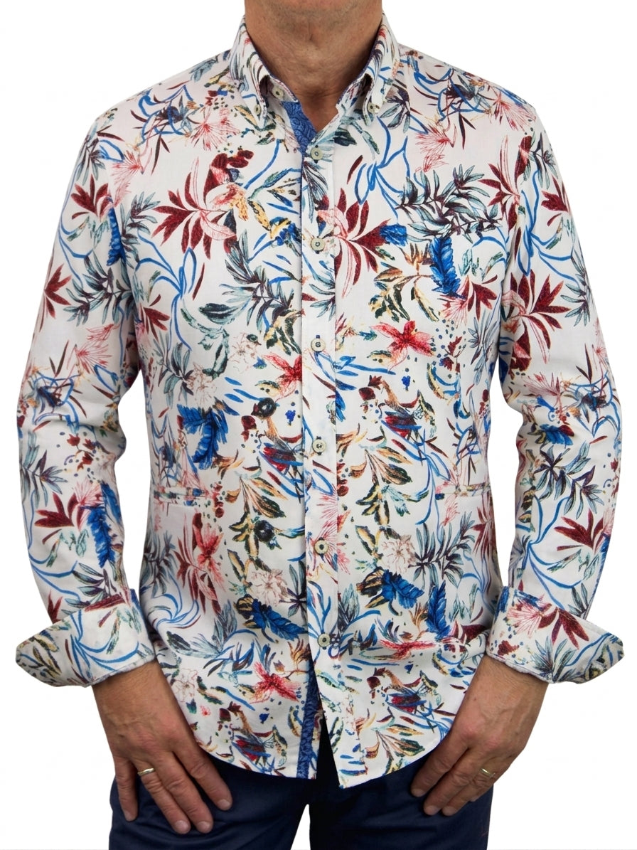 Wildfire Floral Cotton L/S Shirt - White