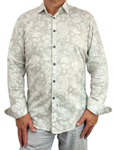 Wipeout Paisely Cotton Voile L/S Big Mens Shirt - Beige