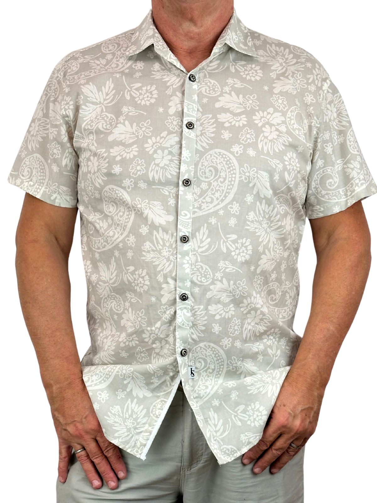 Wipeout Paisley Cotton Voile S/S Shirt - Beige