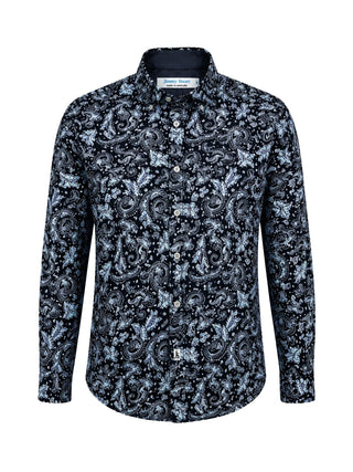 Zephyr Paisley Cotton L/S Big Mens Shirt - Black