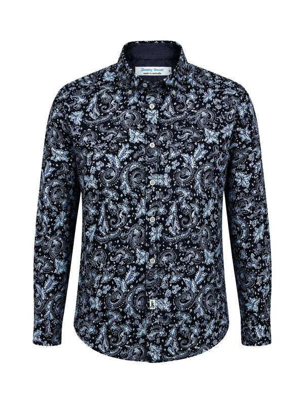Zephyr Paisley Cotton L/S Big Mens Shirt - Black