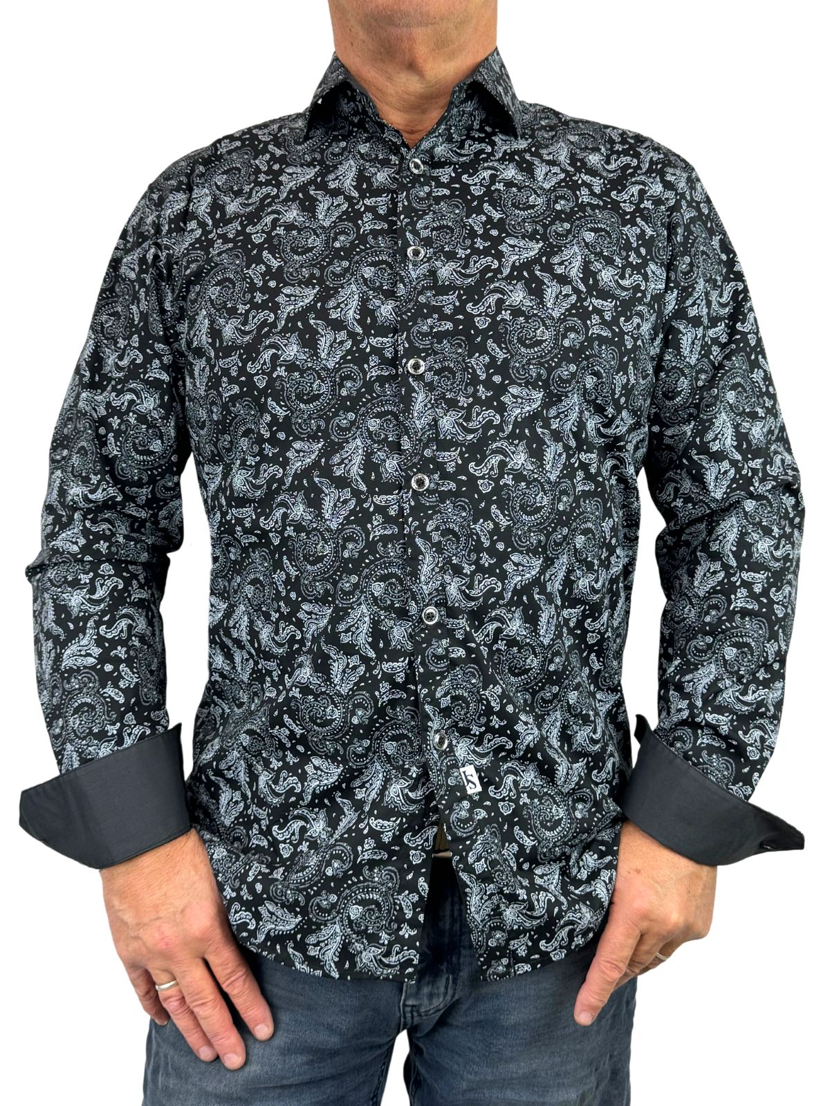 Zephyr Paisley Cotton L/S Big Mens Shirt - Black