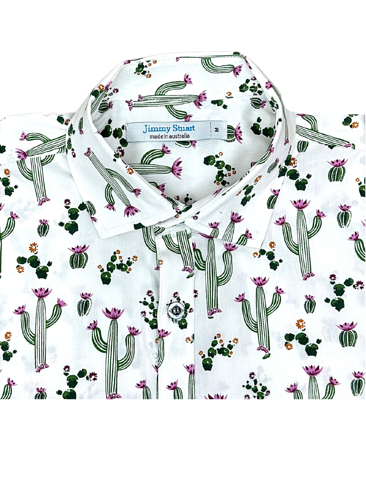 Cactus Abstract Cotton S/S Big Mens Shirt - Green/White