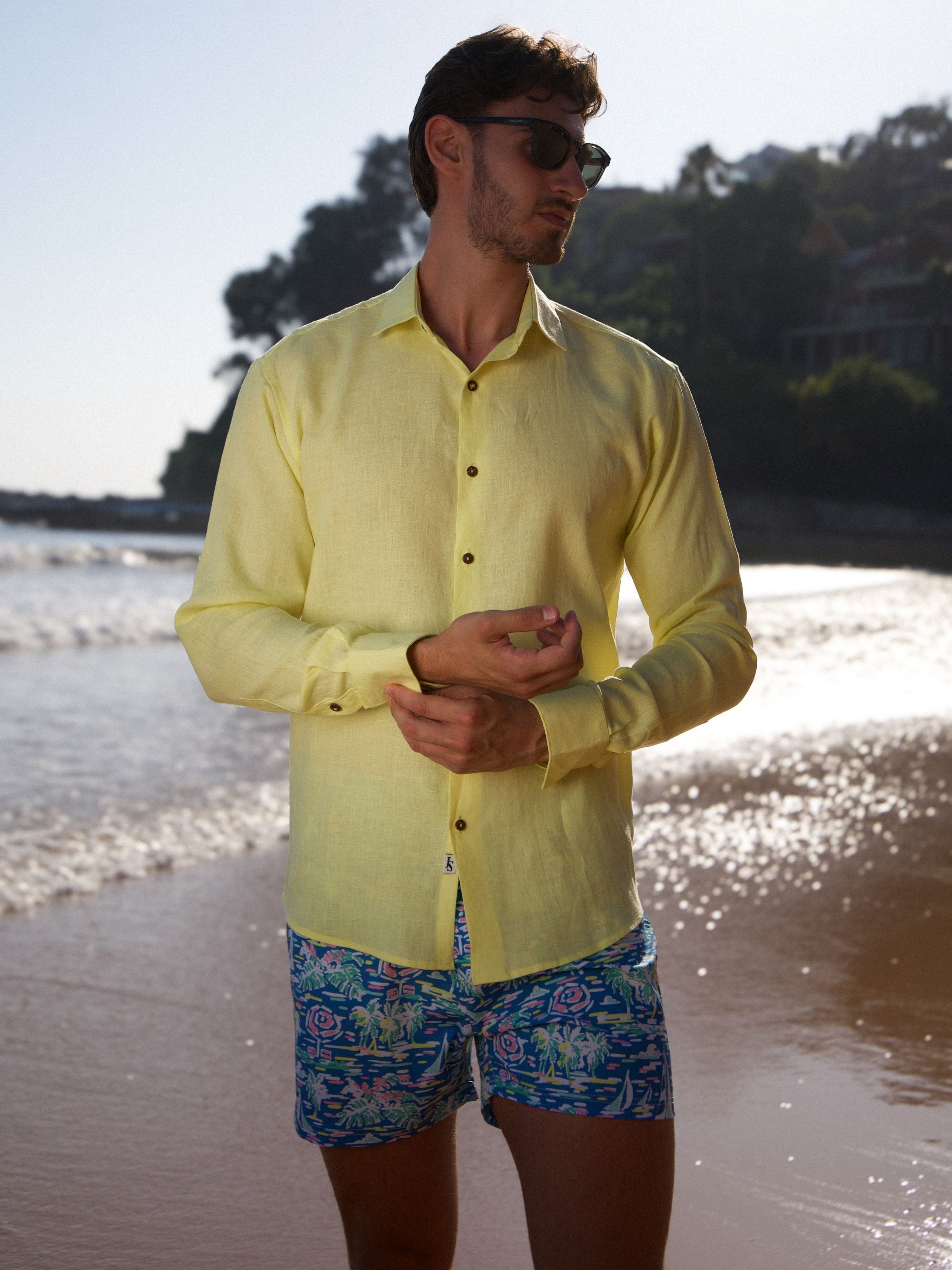 Byron Bay Linen Lemon L/S Shirt