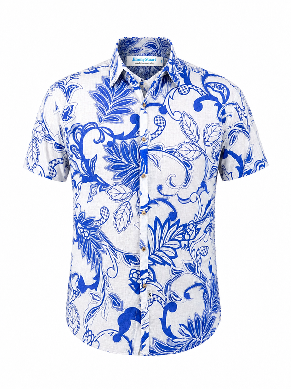 Fontana Floral Cotton Voille S/S Big Mens Shirt - Blue
