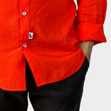 Barbados Rayon/Linen L/S Shirt - Tangerine