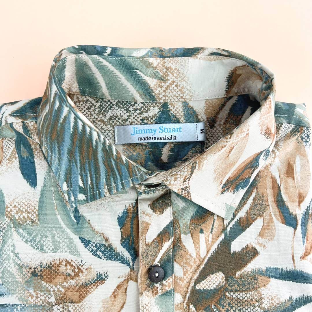 Tropical Hawaiian Cotton L/S Shirt - Green/Taupe