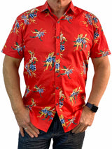 Red Floral Cotton S/S Shirt - Red