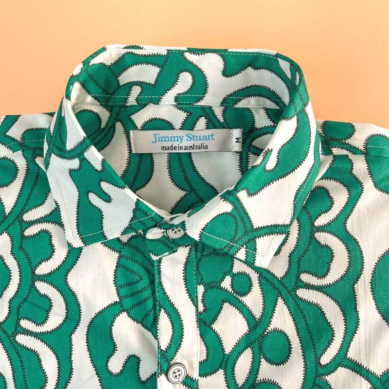 Emerald Abstract Cotton L/S Big Mens Shirt - Green