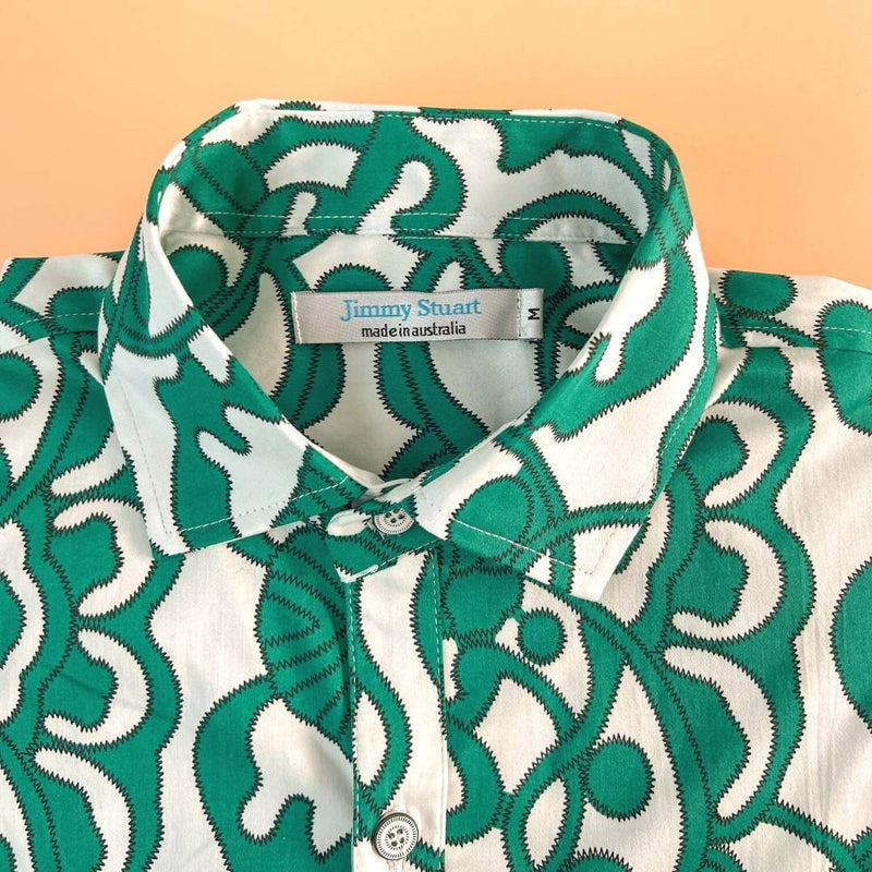 Emerald Abstract Cotton L/S Shirt - Green