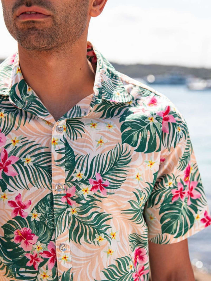 Aloha Hawaiian Cotton S/S Big Mens Shirt - Peach