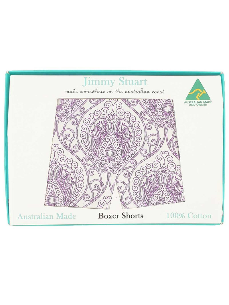 Amethyst Abstract Cotton Boxer Short - Purple/White